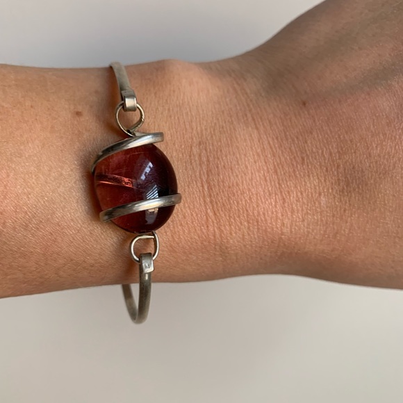 Hand Crafted Jewelry - Bangle Bracelet with Purple Translucent Stone